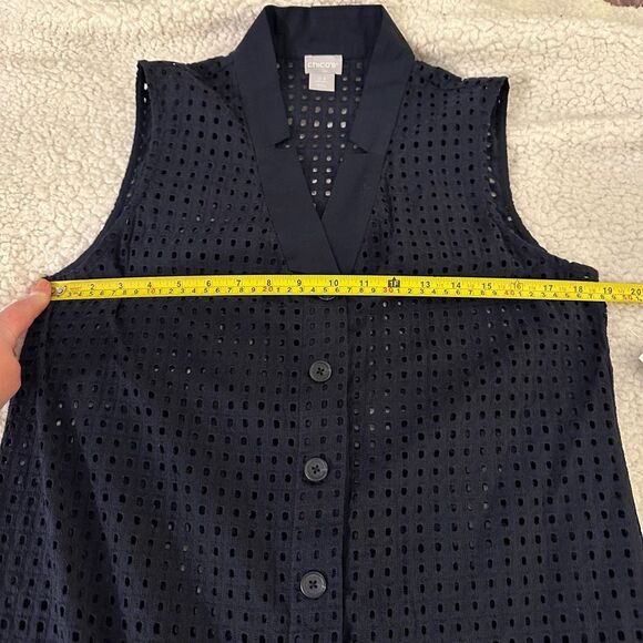 Chicos Navy Blue Eyelet Lace Notch Collar Maxi Dress Size 0.5 (Womens 6) NWT - Picture 11 of 15